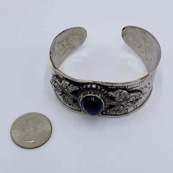 Vintage Asian Foo Dog Lion Dragon Silver Tone Cuff Bracelet - Picture 9 of 13